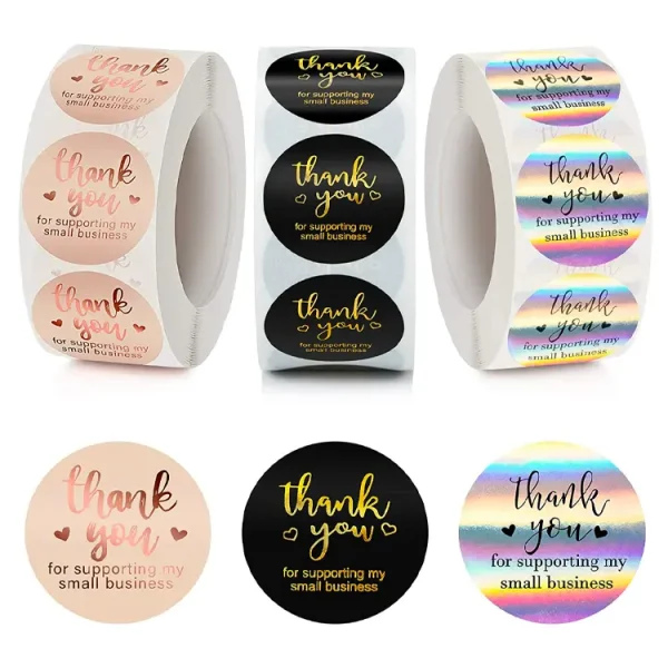 custom logo waterproof thank you sticker roll packaging label